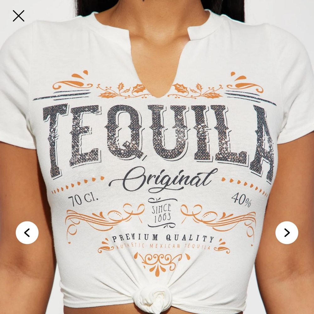 Fashion Nova White and Orange Graphic Crop Top
